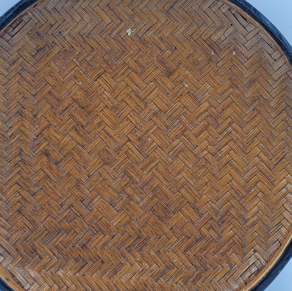 Hand-Painted Chapati Parat Basket Lacquered Woven Lidded Storage India Vintage - Picture 13 of 15